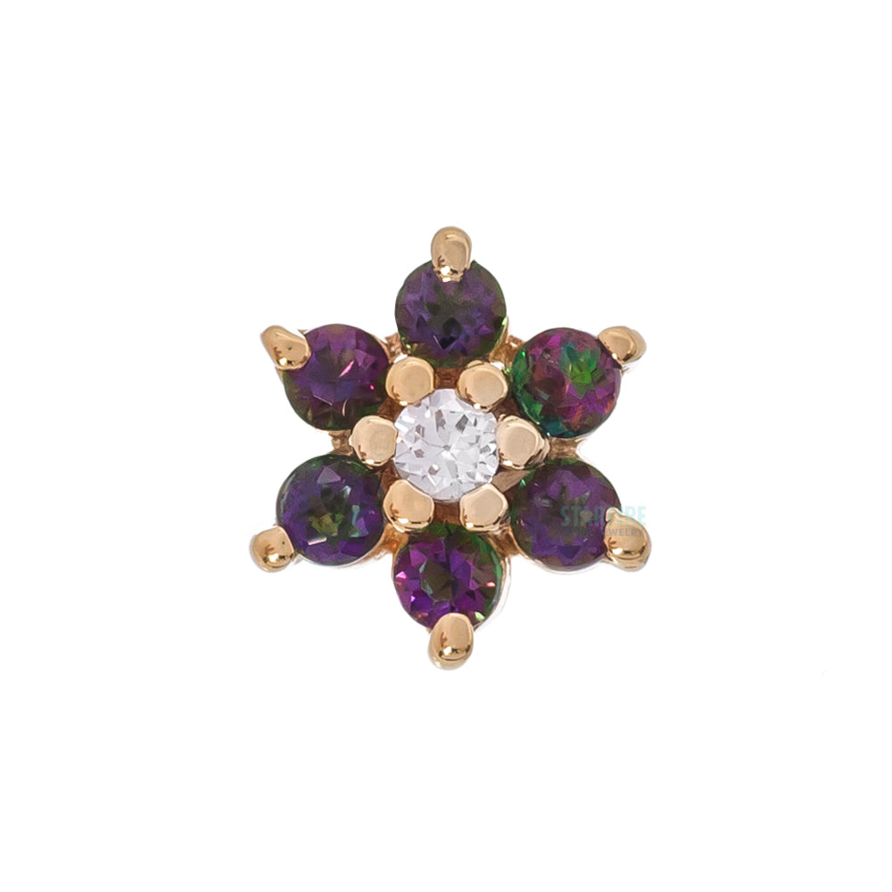Flower #2 Nostril Screw in Gold with Mystic Topaz & Lavender CZ