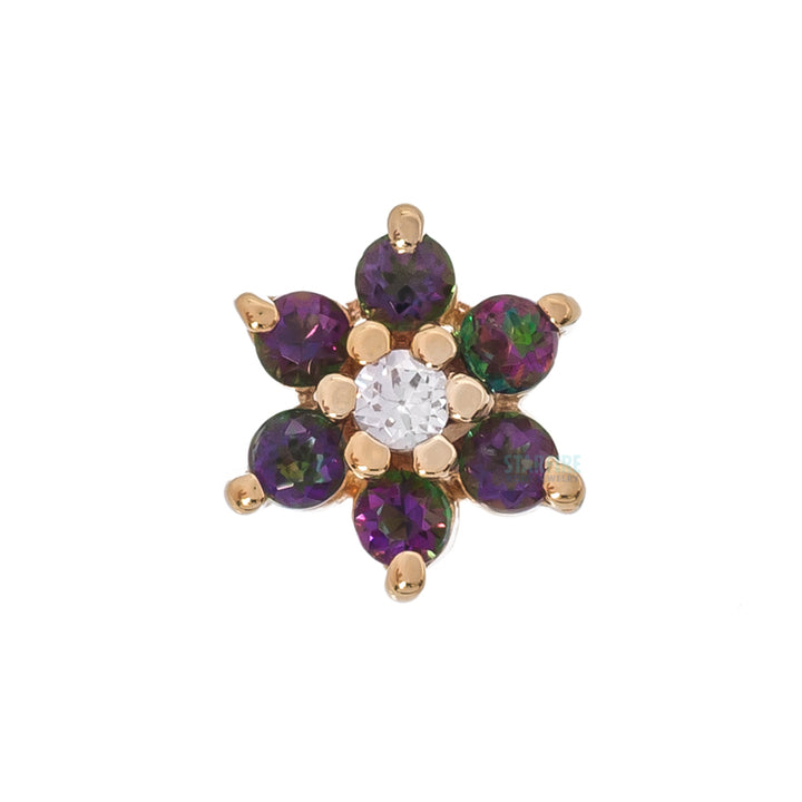 Flower #2 Nostril Screw in Gold with Mystic Topaz & Lavender CZ