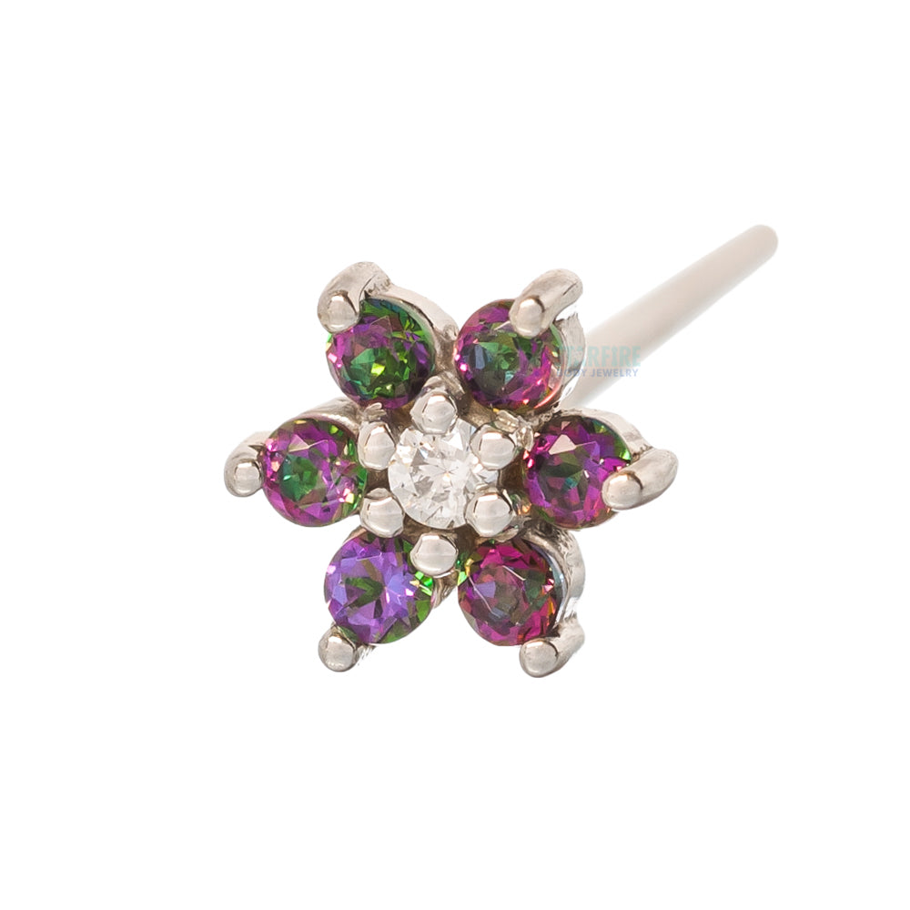 Flower #2 Nostril Screw in Gold with Mystic Topaz & a White CZ