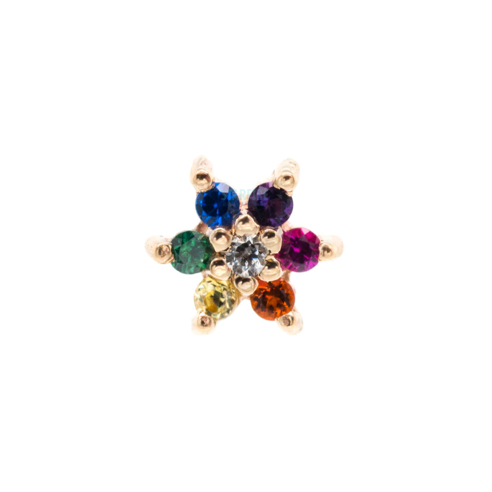 Flower #2 Nostril Screw in Gold with Rainbow CZ's & White CZ