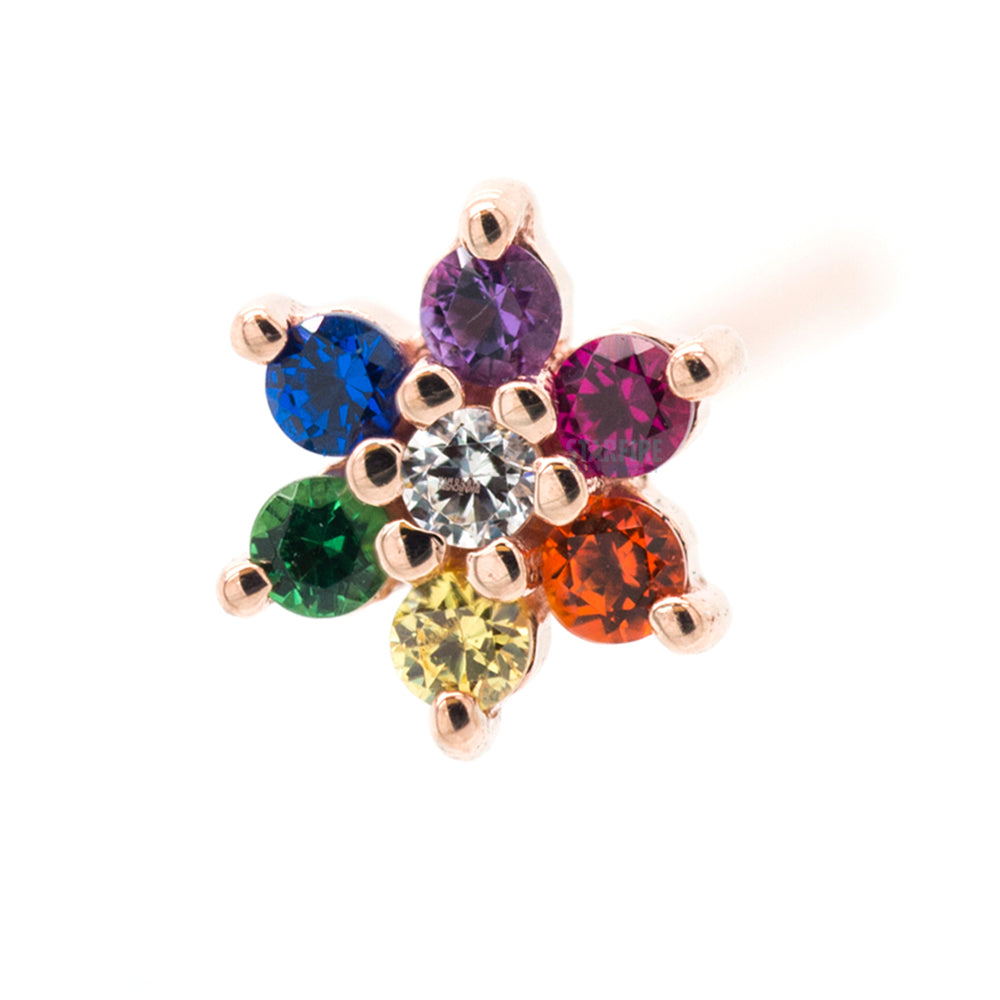 Flower #2 Nostril Screw in Gold with Rainbow CZ's & a White CZ