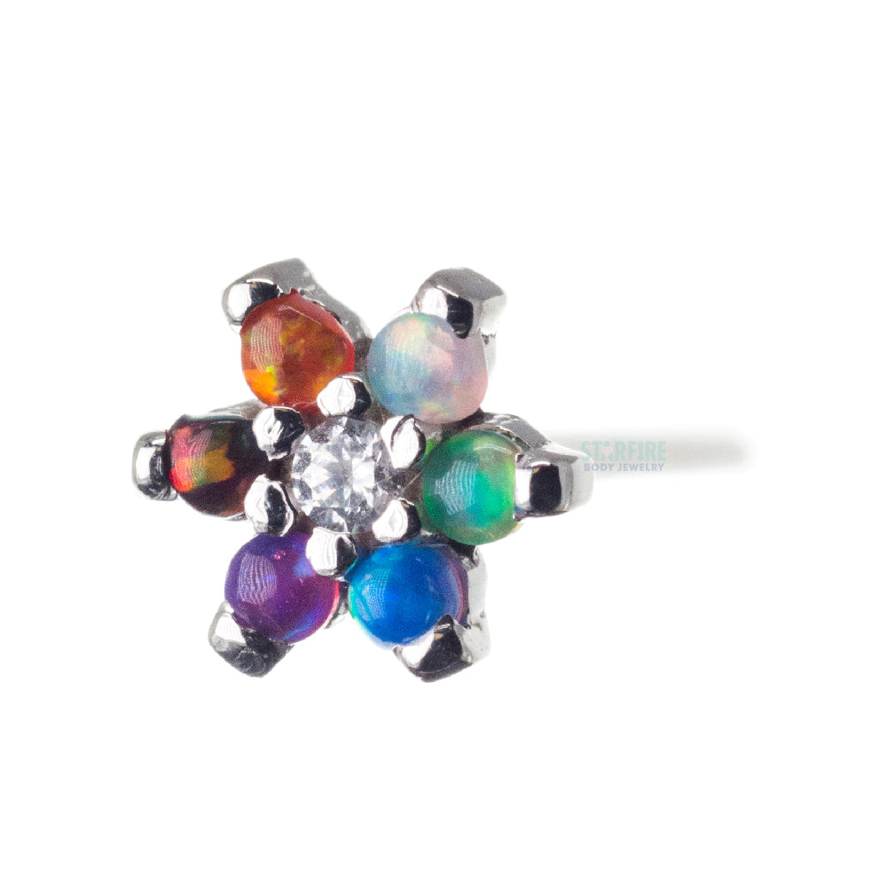 Flower #2 Nostril Screw in Gold with Rainbow Cabochon Opals & White CZ