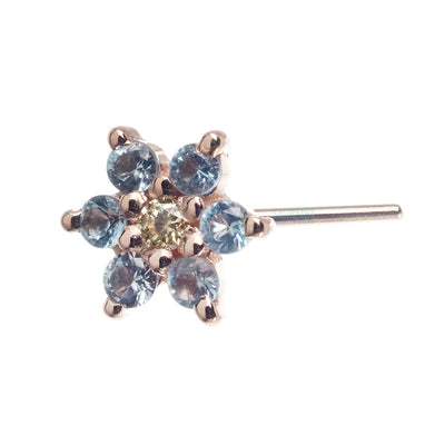 Flower #2 Nostril Screw in Gold with Swiss Blue Topaz & a Yellow CZ