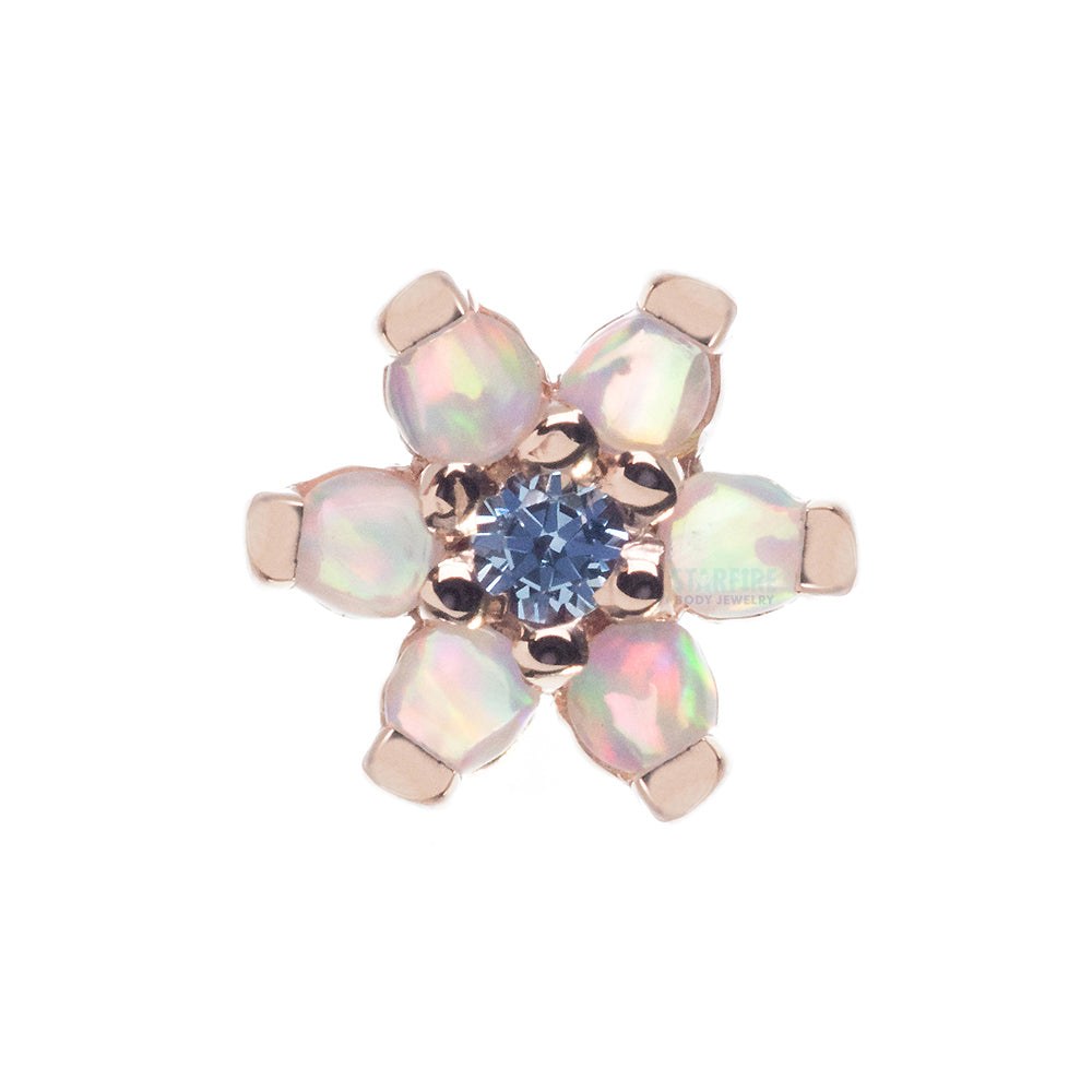 Flower #2 Nostril Screw in Gold with White Cabochon Opals & a Light Blue CZ