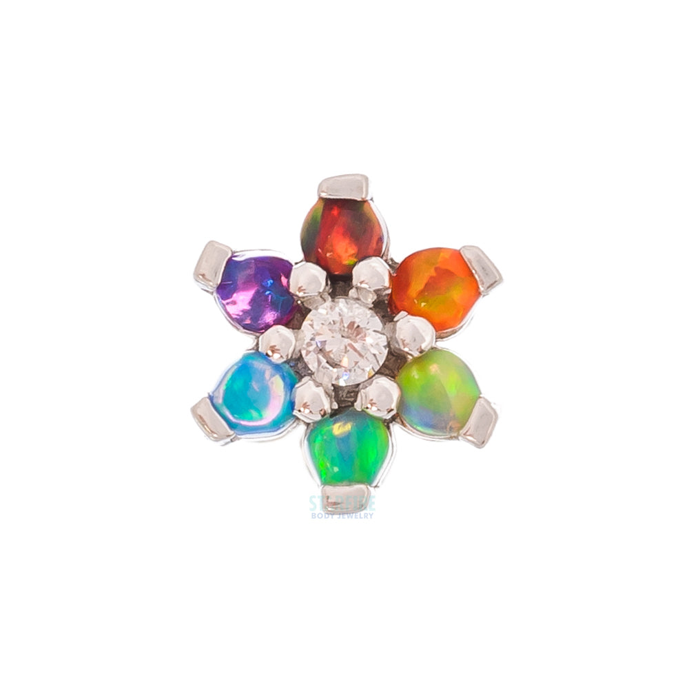 Flower #2 Threaded End in Gold with Rainbow Opals & White CZ