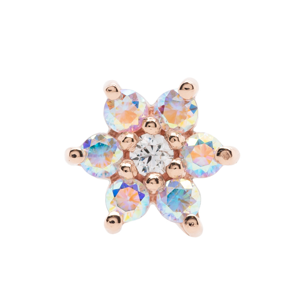 Flower #2 Nostril Screw in Gold with Mercury Mist Topaz' & White CZ