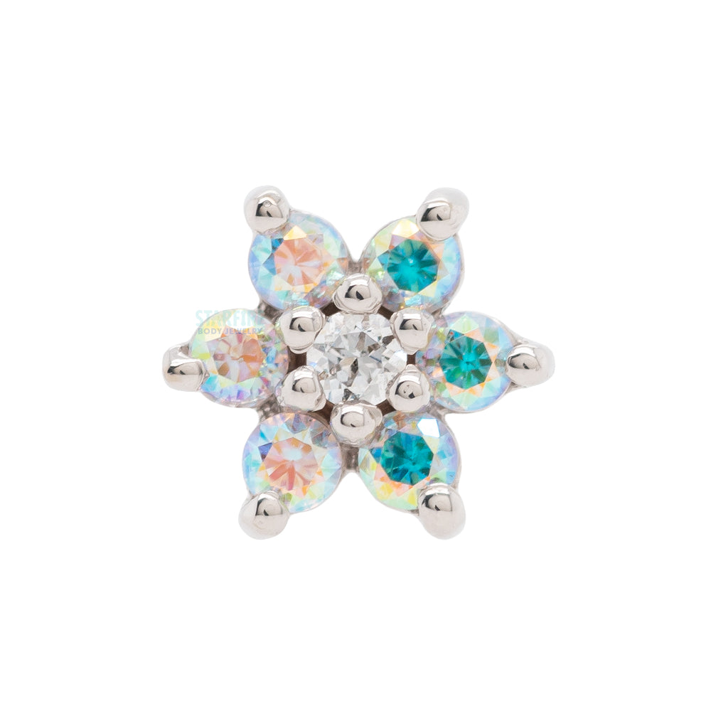 Flower #2 Nostril Screw in Gold with Mercury Mist Topaz' & White CZ