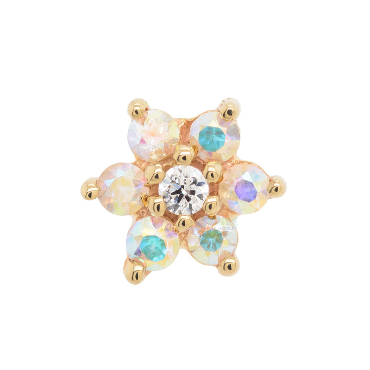 Flower #2 Nostril Screw in Gold with Mercury Mist Topaz' & White CZ