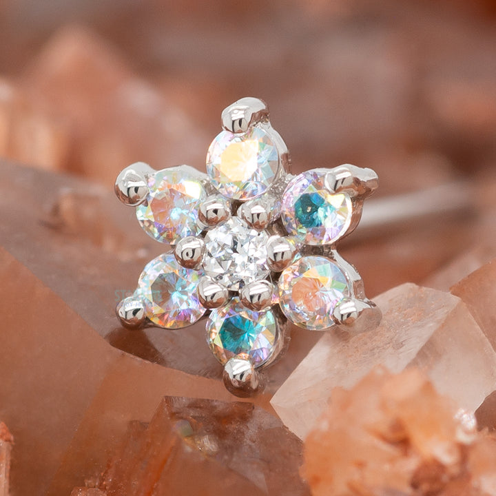 Flower #2 Nostril Screw in Gold with Mercury Mist Topaz' & White CZ