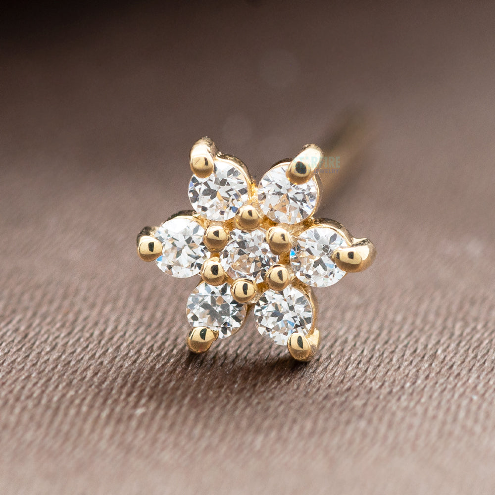 Flower #2 Nostril Screw in Gold with White CZ's