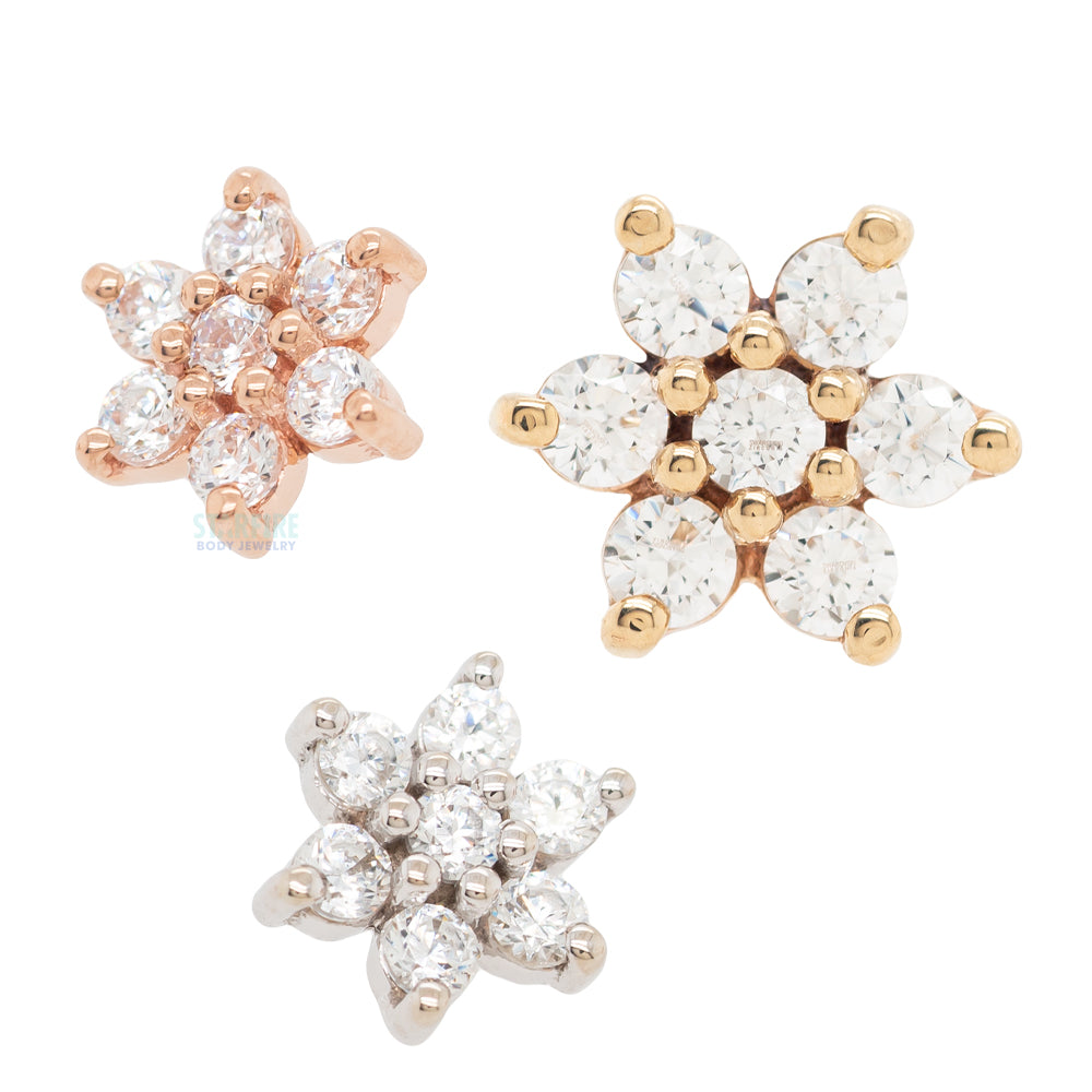 Flower #2 Threaded End in Gold with White CZ's