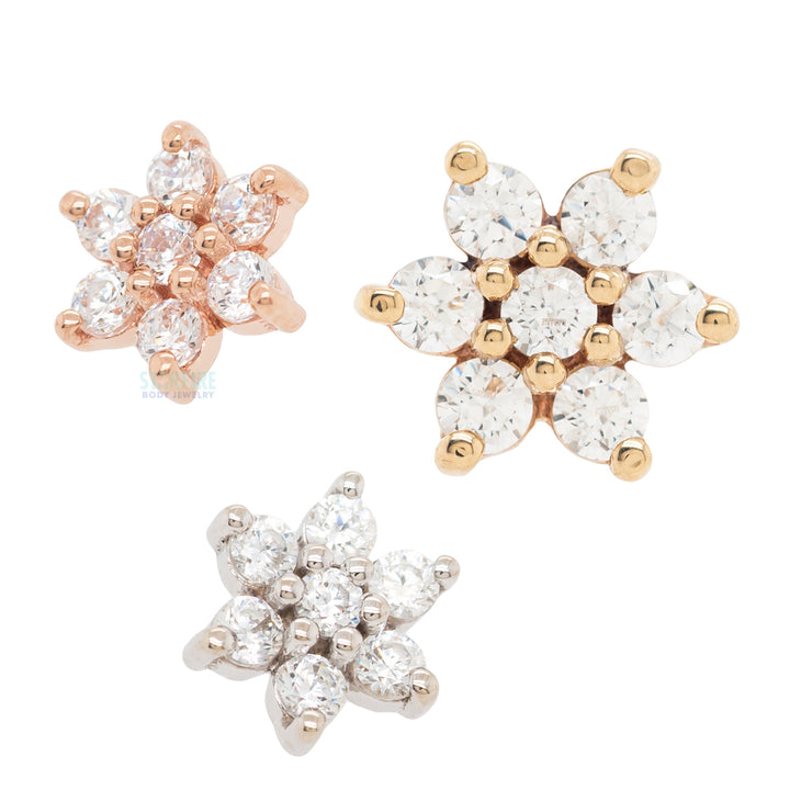 Flower #2 Threaded End in Gold with White CZ's
