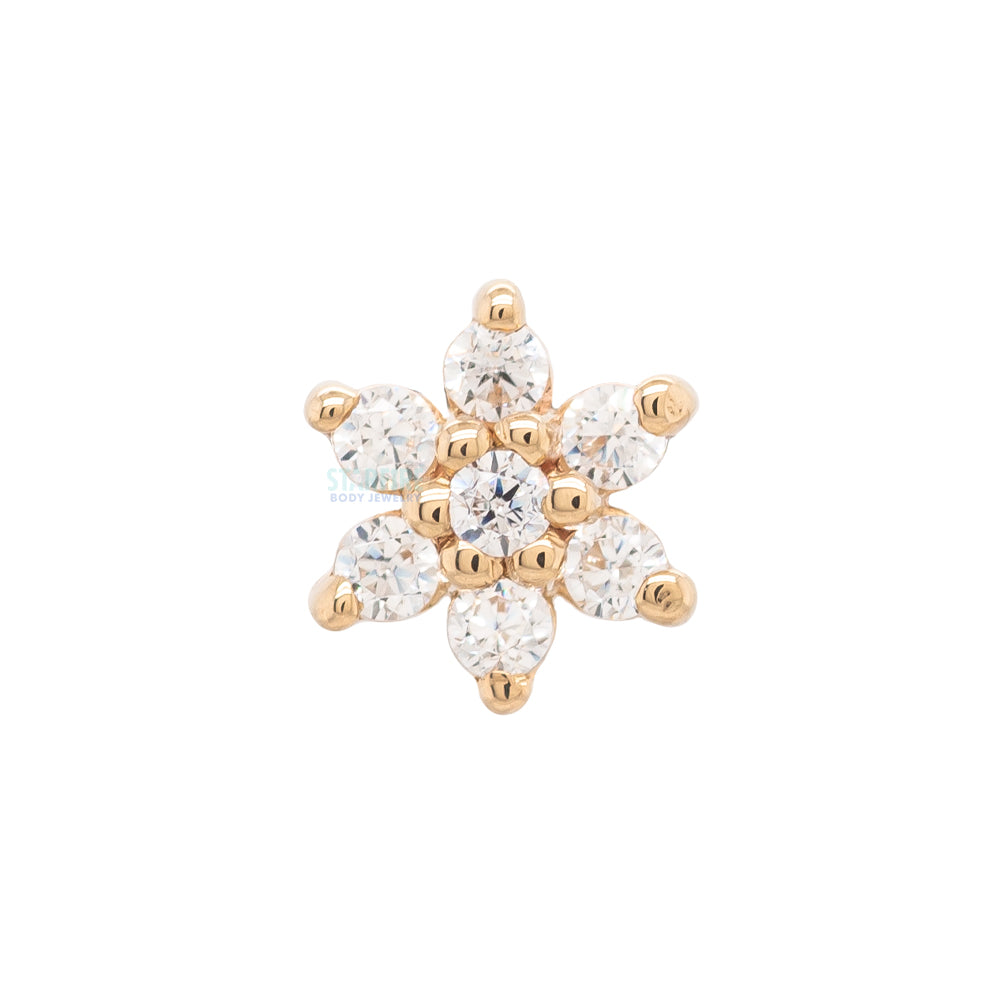 Flower #2 Threaded End in Gold with White CZ's