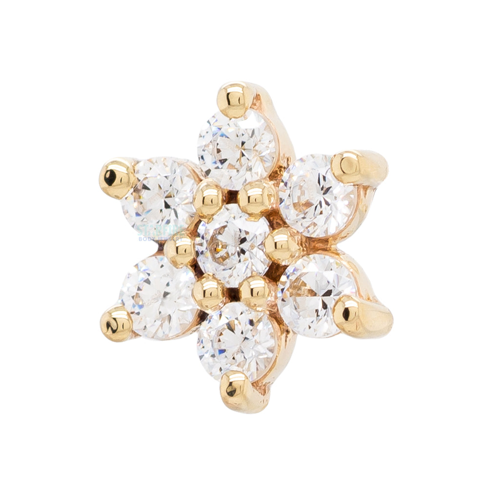 Flower #2 Threaded End in Gold with White CZ's