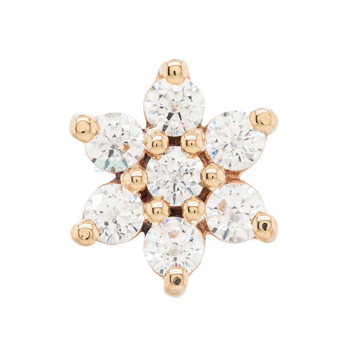 Flower #2 Threaded End in Gold with White CZ's