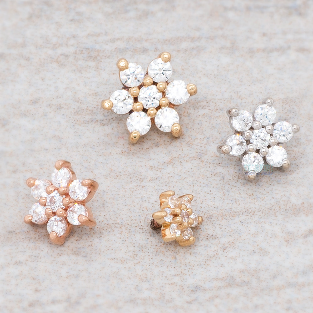 Flower #2 Threaded End in Gold with White CZ's