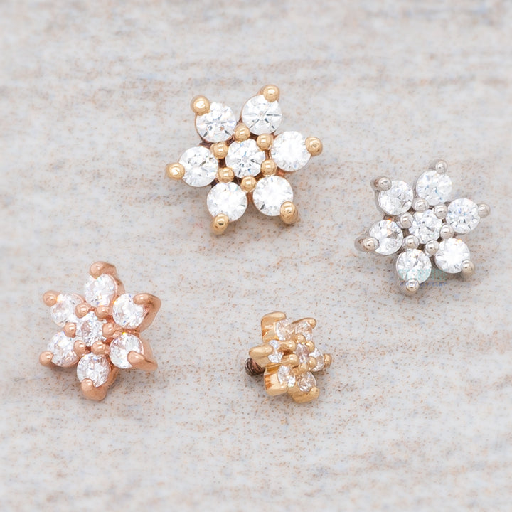 Flower #2 Threaded End in Gold with White CZ's