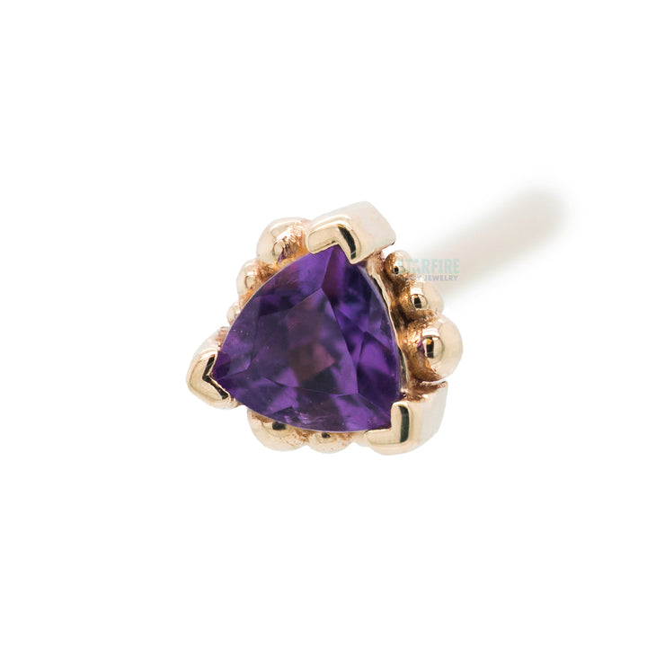 Beaded Trillion Nostril Screw in Gold with Amethyst