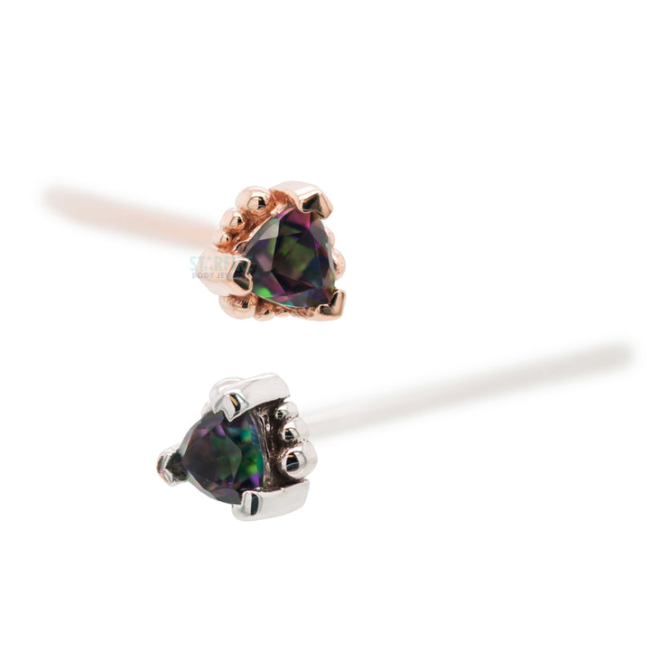 Beaded Trillion Nostril Screw in Gold with Mystic Topaz