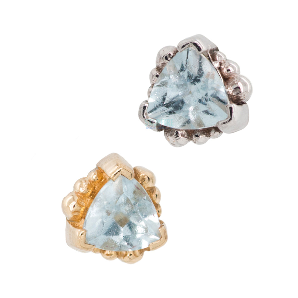 Beaded Trillion Threaded End in Gold with Aquamarine