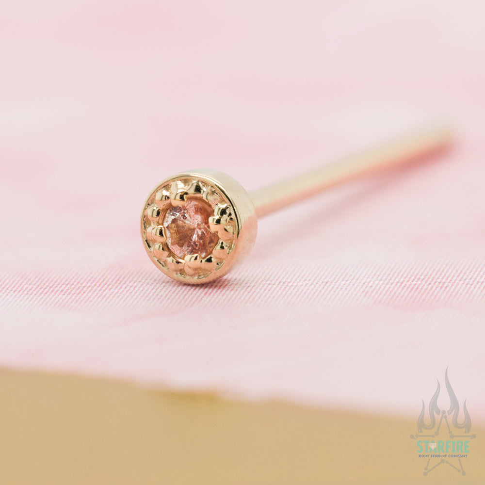 Milgrain Prong Nostril Screw in Gold & Platinum with Oregon Sunstone