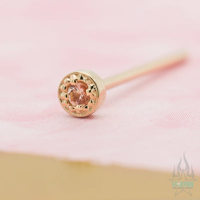 Millgrain Prong Nostril Screw in Gold with Oregon Sunstone