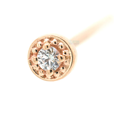 Millgrain Prong Nostril Screw in Gold with White CZ