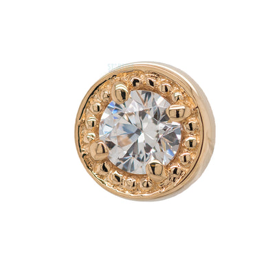 Millgrain Prong Threaded End in Gold with White CZ