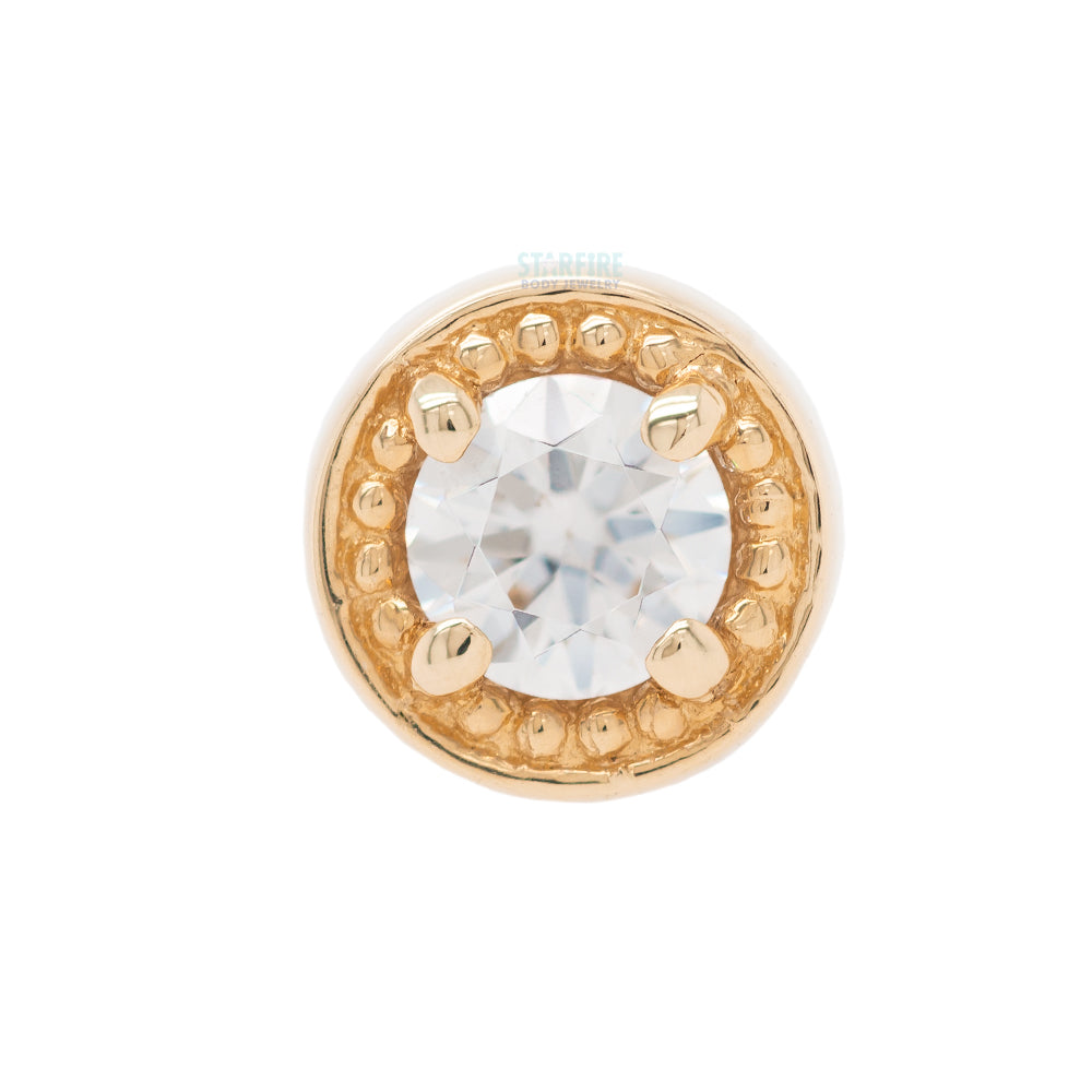 Milgrain Prong Threaded End in Gold with White CZ