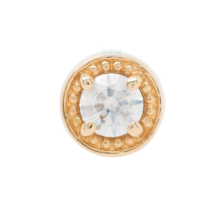 Milgrain Prong Threaded End in Gold with White CZ