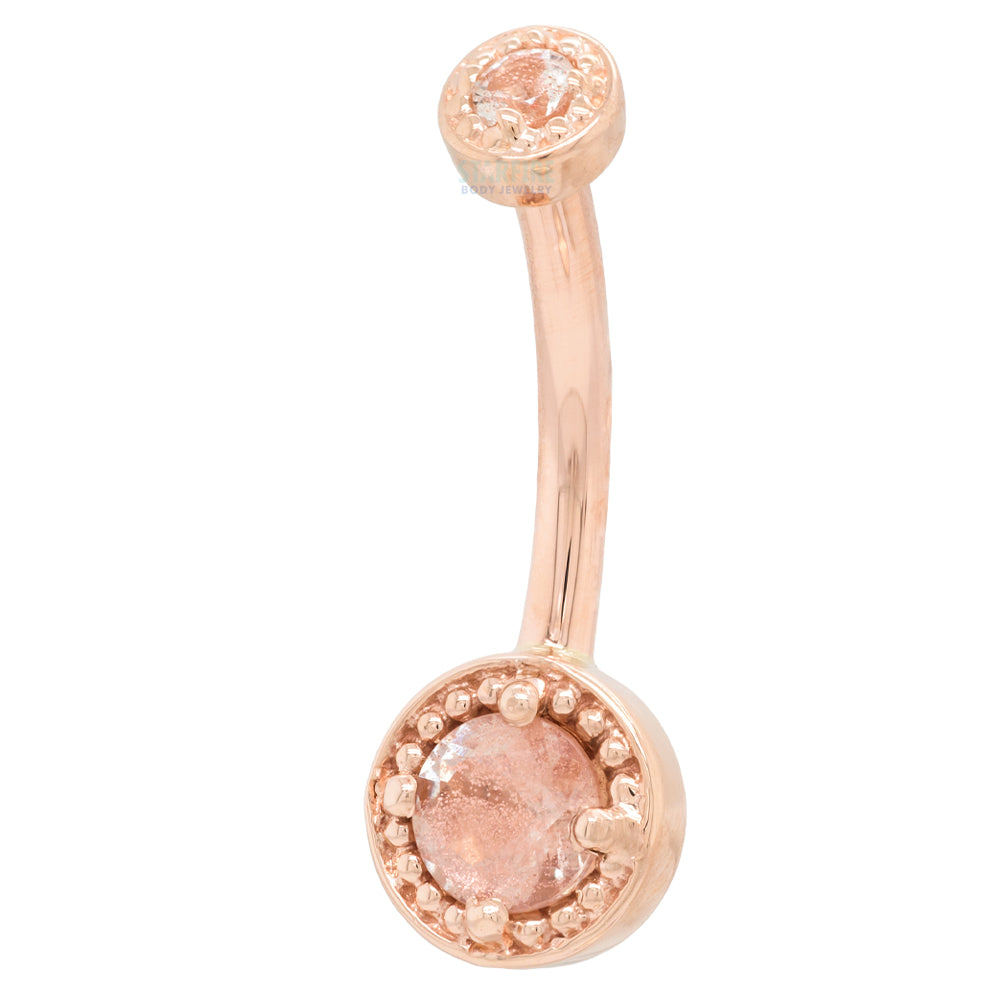 "Rachel" Milgrain Prong Navel Curve in Gold & Platinum with Oregon Sunstone