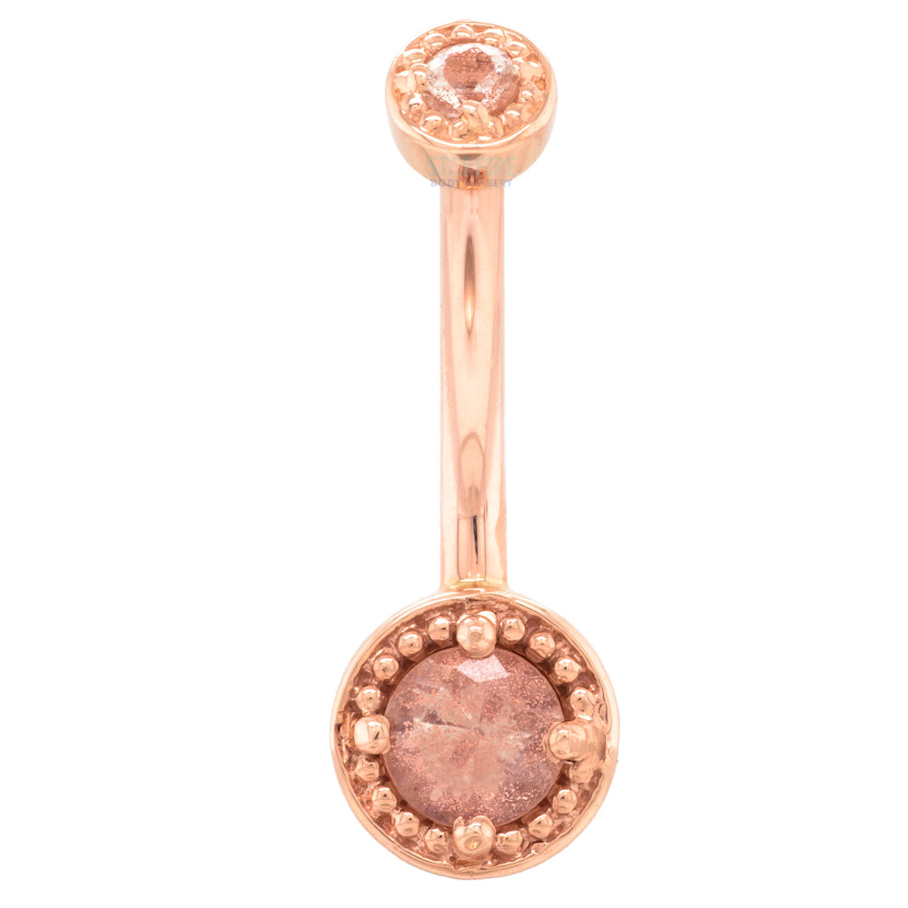 "Rachel" Milgrain Prong Navel Curve in Gold & Platinum with Oregon Sunstone