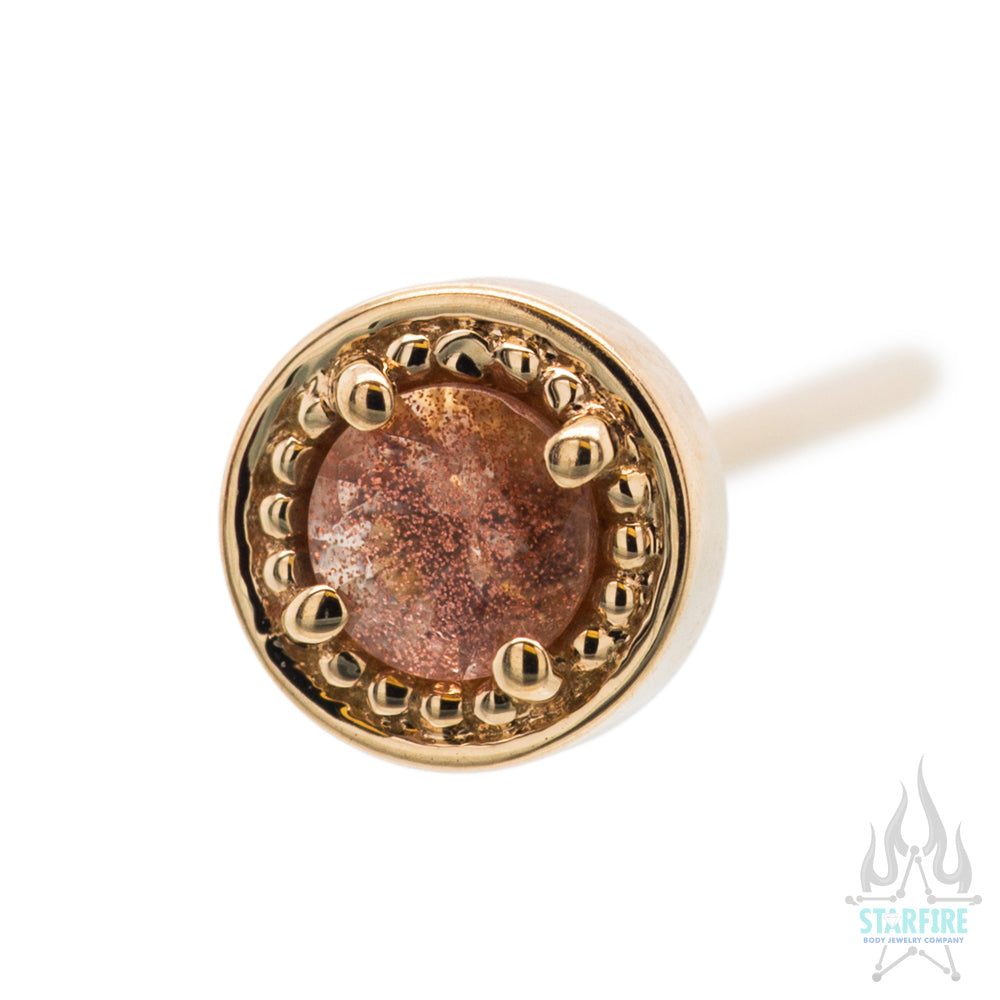 Milgrain Prong Nostril Screw in Gold & Platinum with Oregon Sunstone