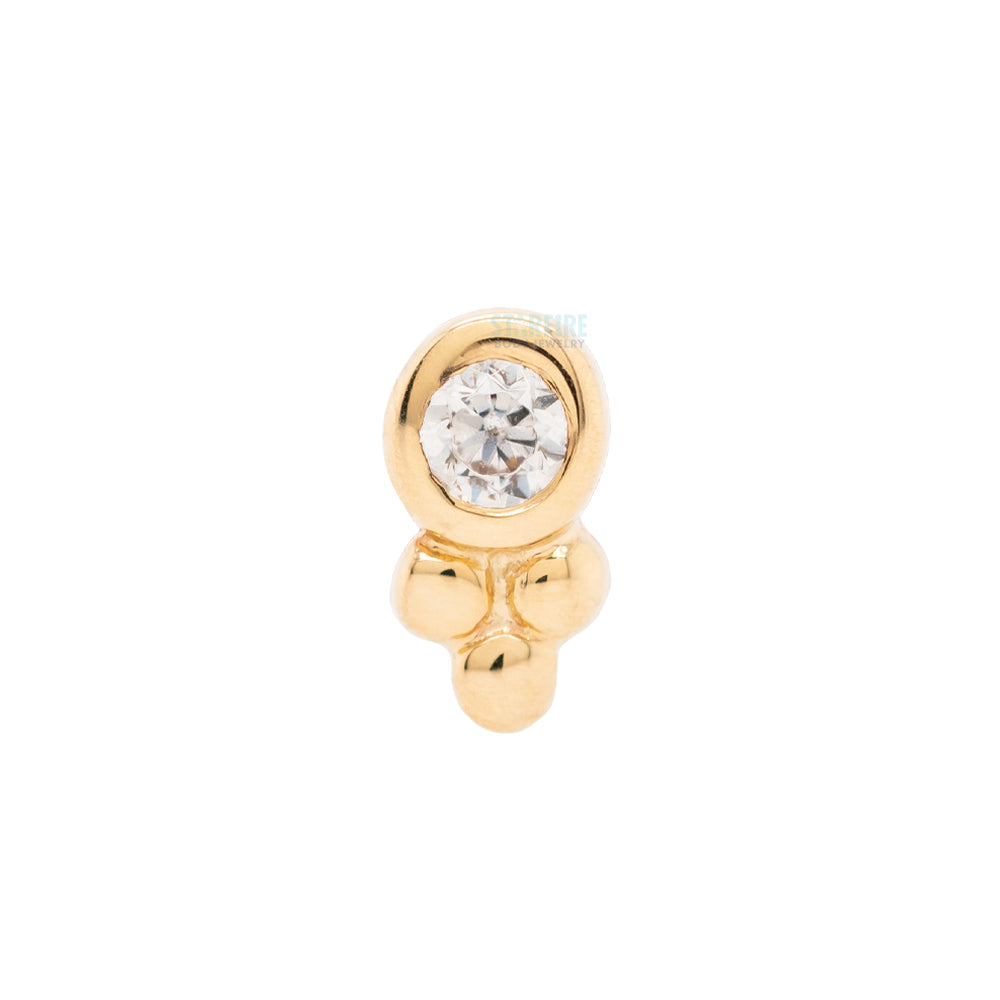 Bezel-Set White CZ with Tri Bead Cluster Threaded End in Gold & Platinum