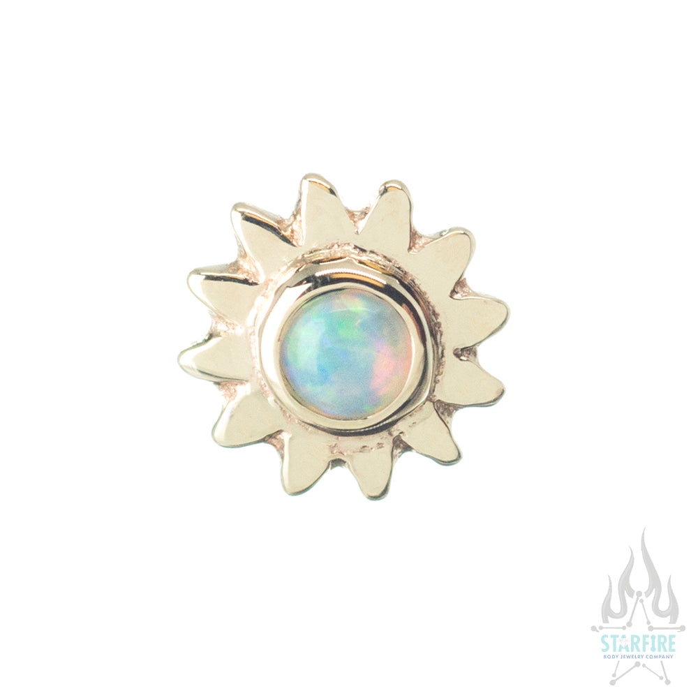 Sun with Bezel in Gold with White Opal - on flatback
