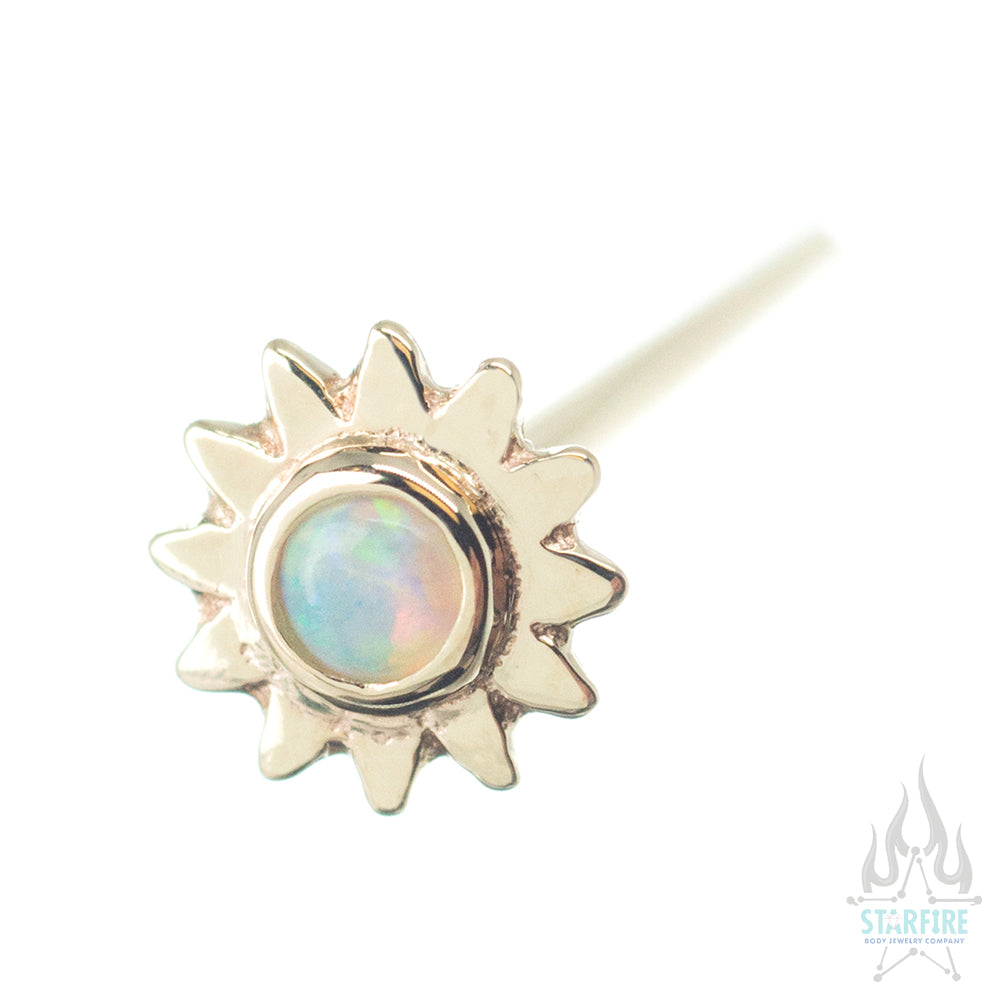 Sun with Bezel Nostril Screw in Gold with White Opal