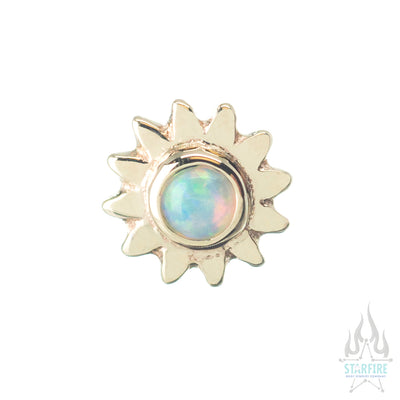 Sun with Bezel Nostril Screw in Gold with White Opal
