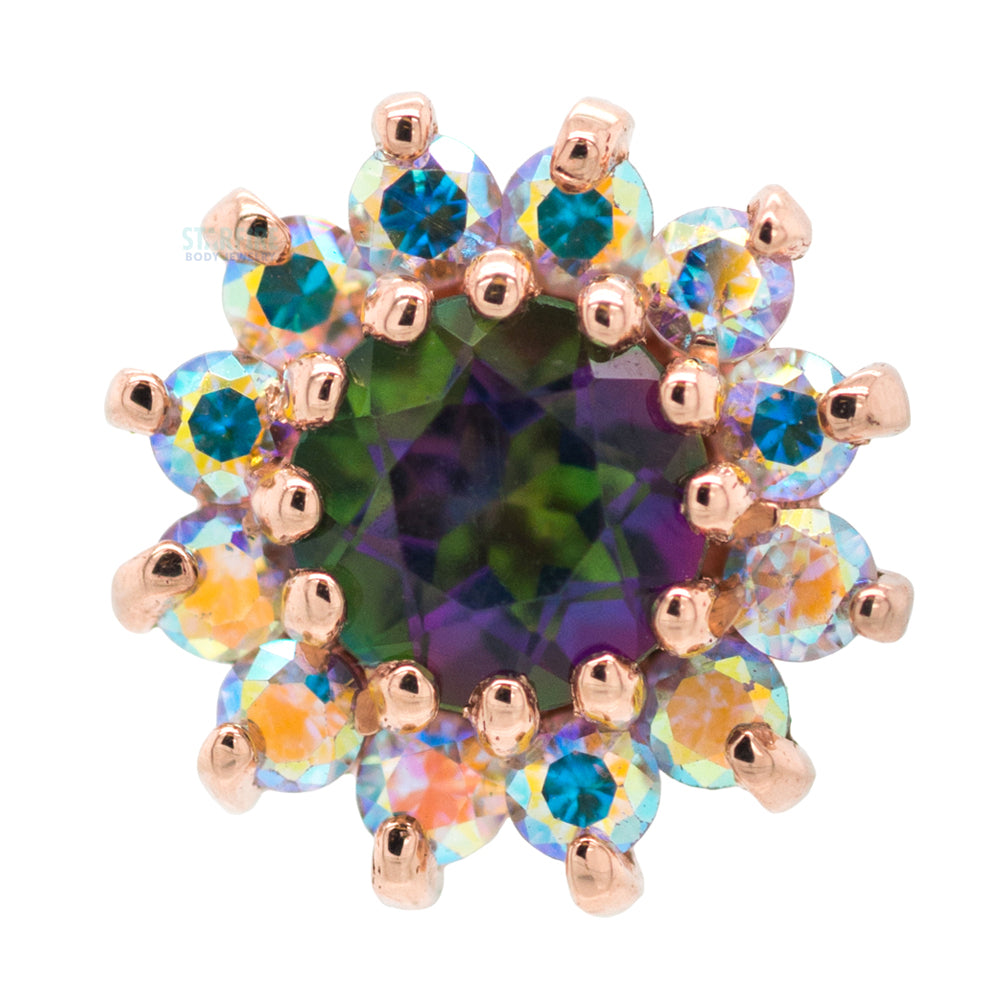 "The Rose" Threaded End in Gold with Mystic Topaz center & Mercury Mist Topaz' petals