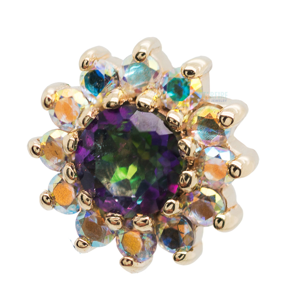 "The Rose" Threaded End in Gold with Mystic Topaz center & Mercury Mist Topaz' petals