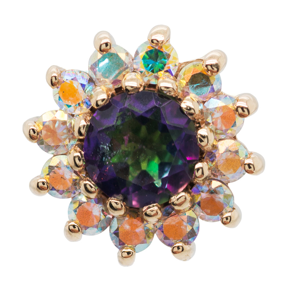 "The Rose" Threaded End in Gold with Mystic Topaz center & Mercury Mist Topaz' petals