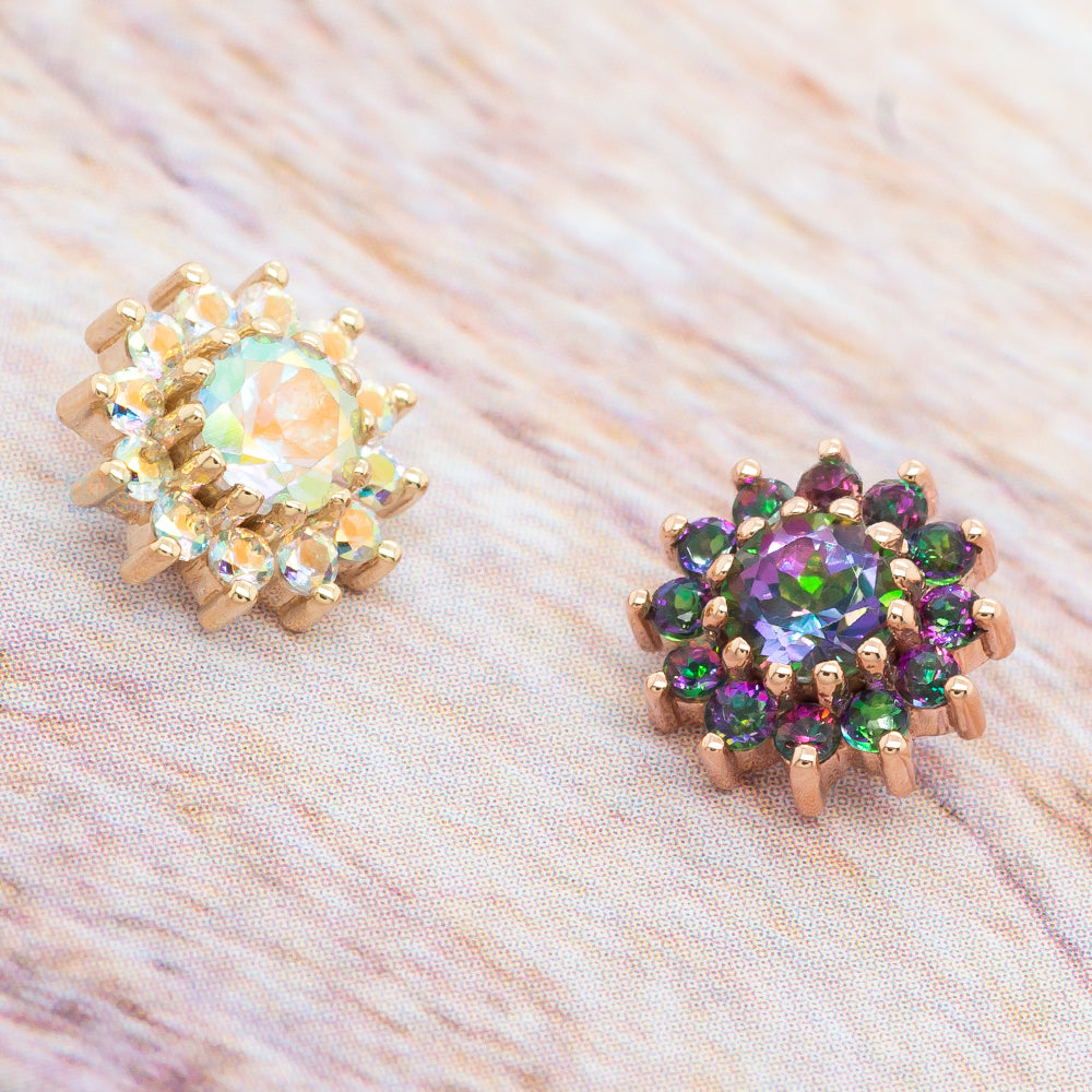 "The Rose" Threaded End in Gold with Mystic Topaz'