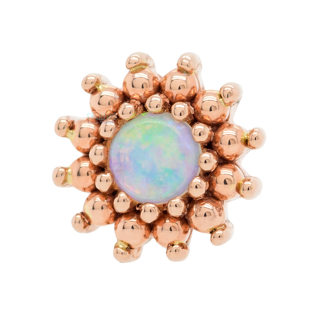 "The Rose" Threaded End in Gold with Genuine White Opal center & Gold Bead petals