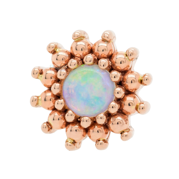 "The Rose" Threaded End in Gold with Genuine White Opal center & Gold Bead petals