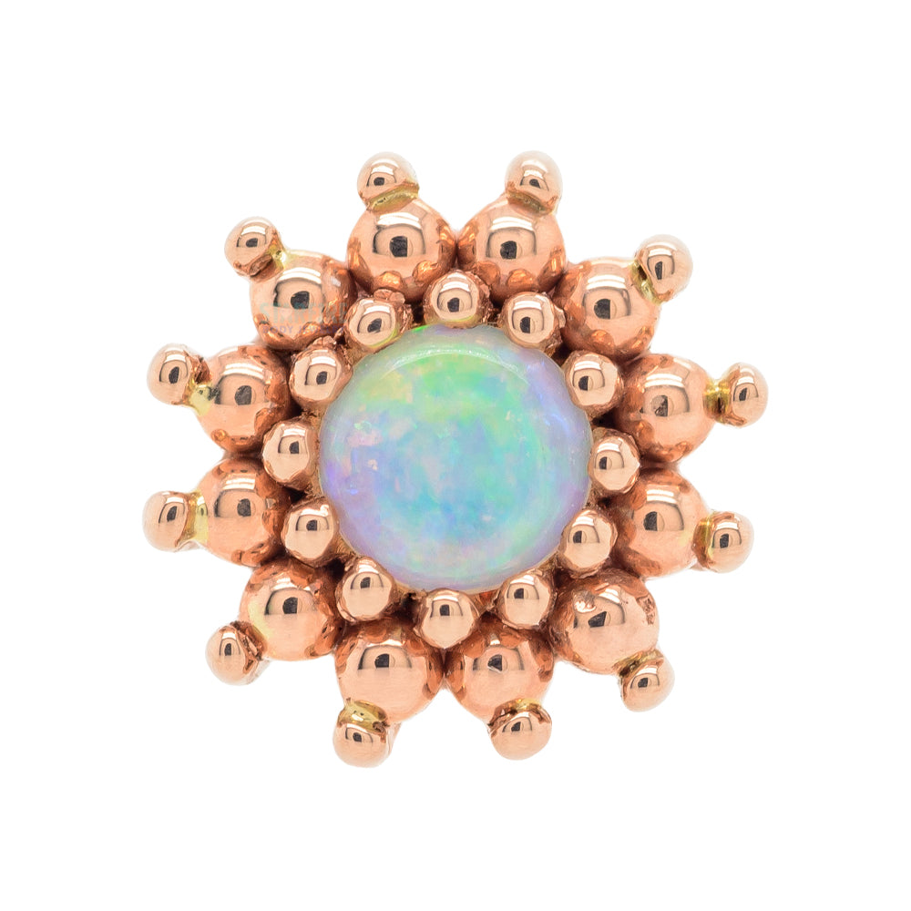 "The Rose" Threaded End in Gold with Genuine White Opal center & Gold Bead petals