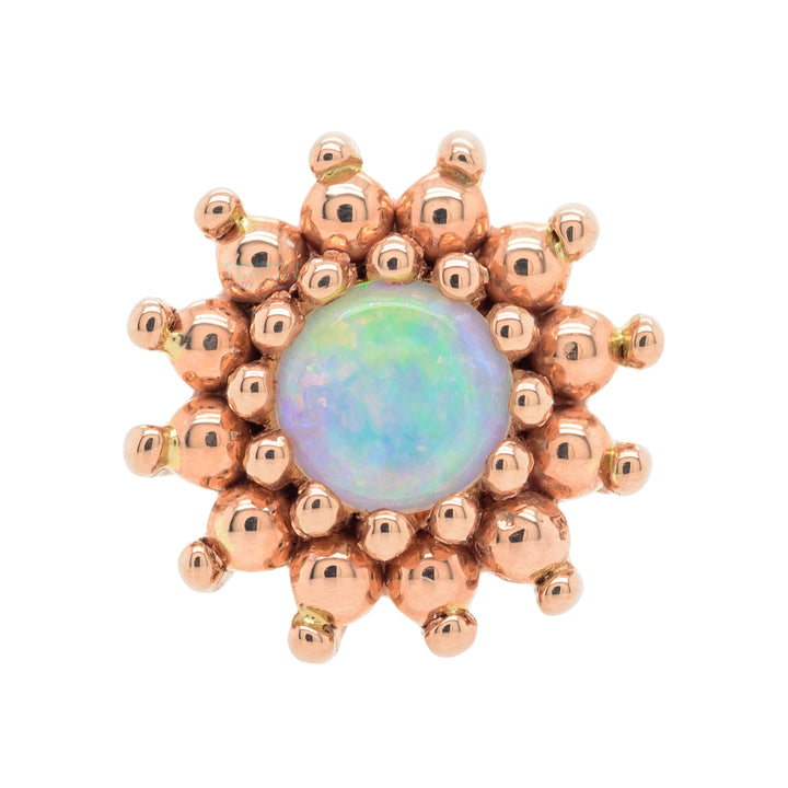 "The Rose" Threaded End in Gold with Genuine White Opal center & Gold Bead petals