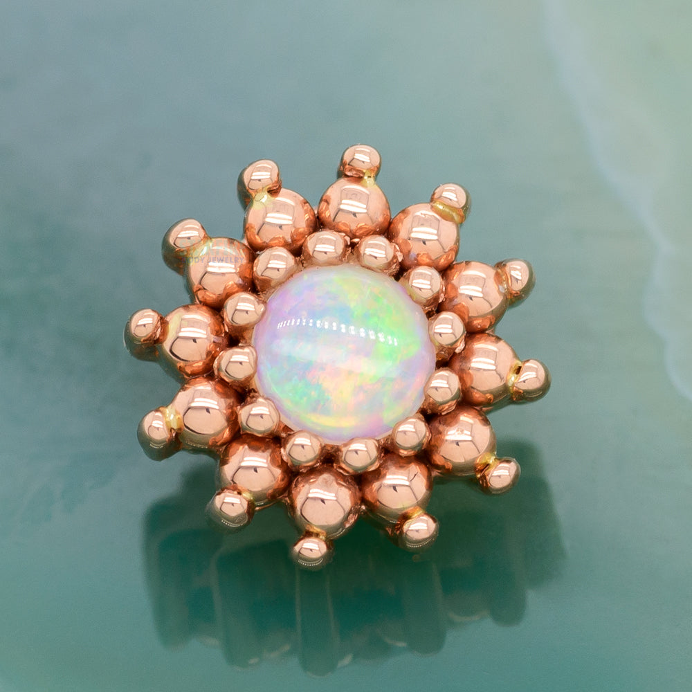 "The Rose" Threaded End in Gold with Genuine White Opal center & Gold Bead petals