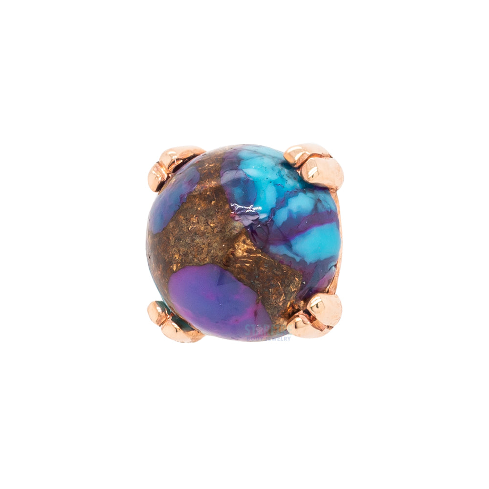 Copper Purple Turquoise Cabochon Prong Set Threaded End in Gold
