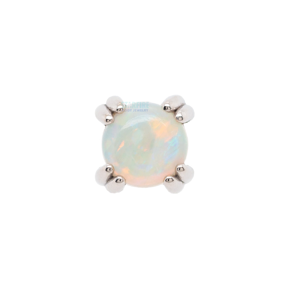 Genuine White Opal Cabochon Prong Set Nostril Screw in Gold