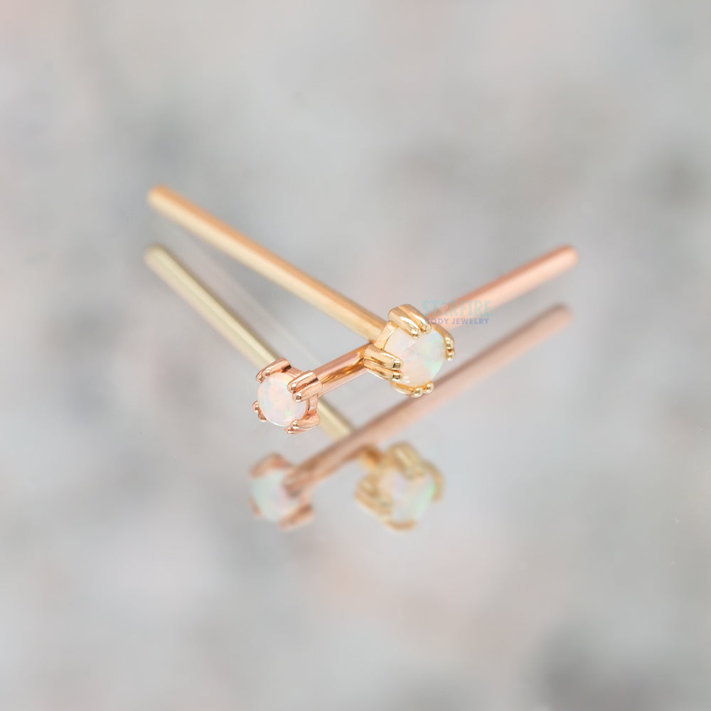 Genuine White Opal Cabochon Prong Set Nostril Screw in Gold & Platinum