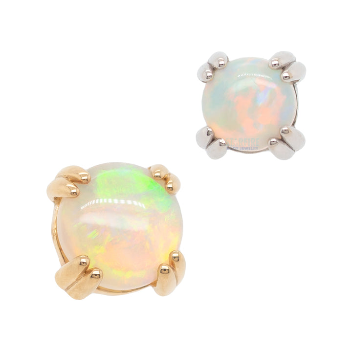 Genuine White Opal Cabochon Prong Set Threaded End in Gold & Platinum